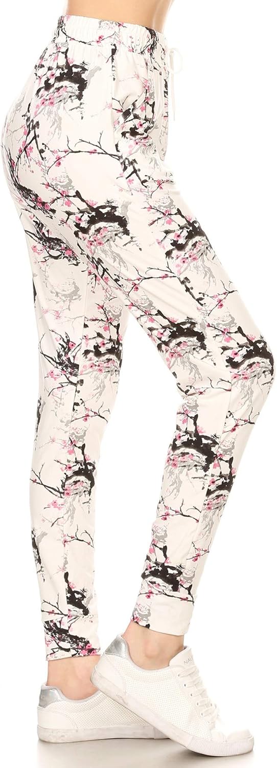 Leggings Depot Women's Printed Solid Activewear Jogger Track Cuff Sweatpants