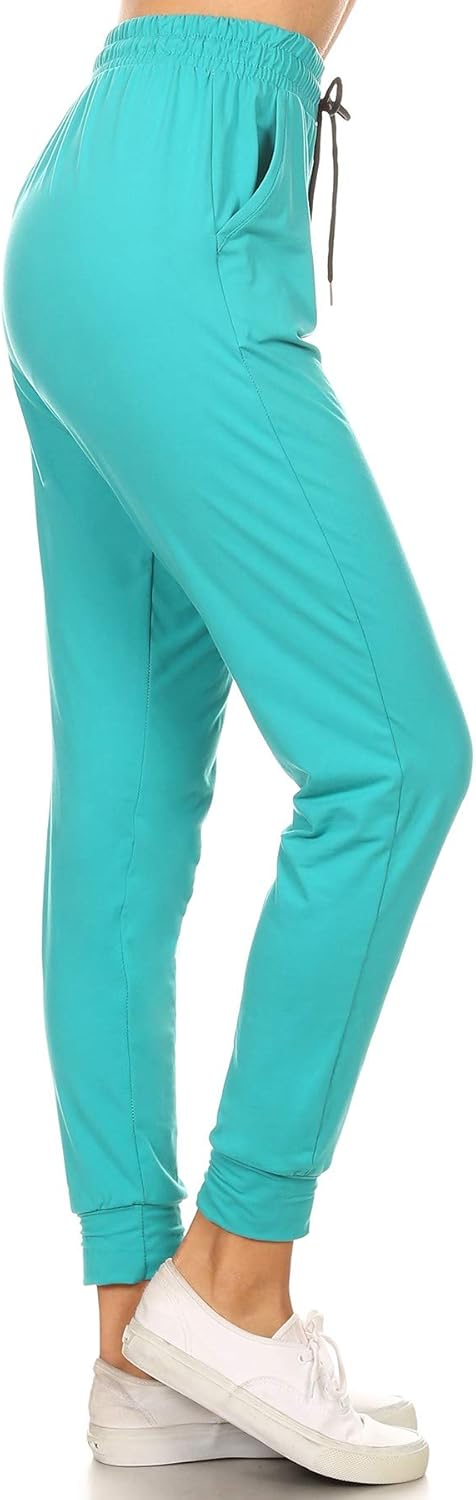 Leggings Depot Women's Printed Solid Activewear Jogger Track Cuff Sweatpants