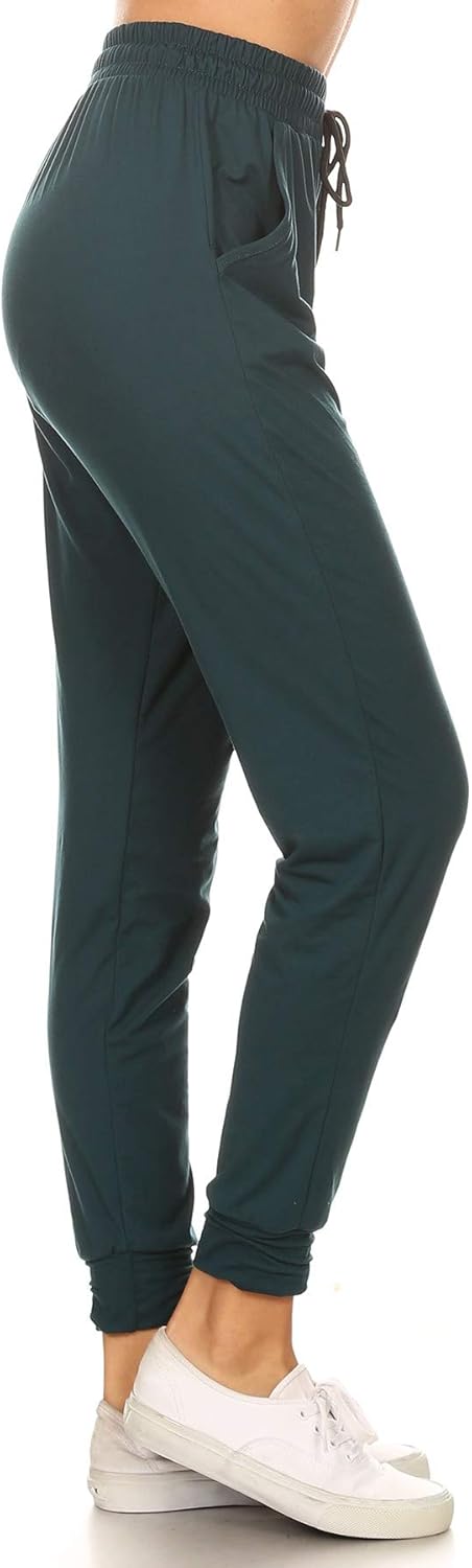 Leggings Depot Women's Printed Solid Activewear Jogger Track Cuff Sweatpants