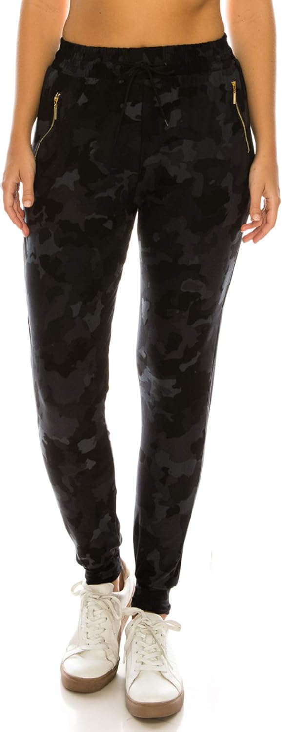Leggings Depot Women's Printed Solid Activewear Jogger Track Cuff Sweatpants
