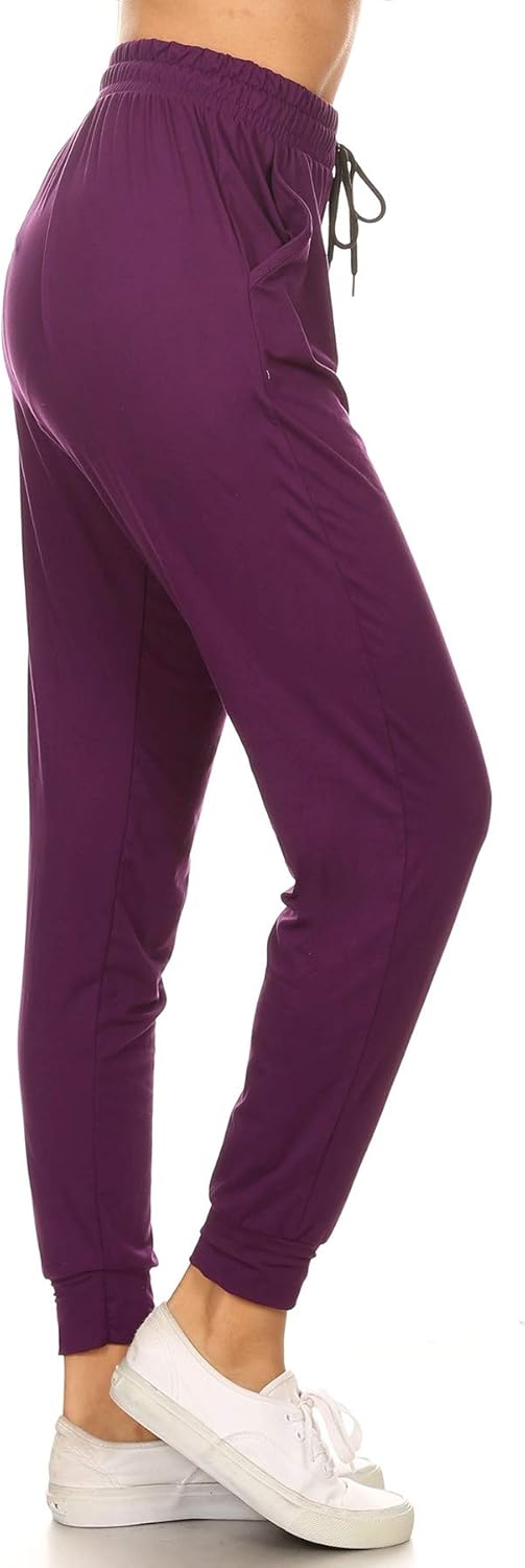 Leggings Depot Women's Printed Solid Activewear Jogger Track Cuff Sweatpants