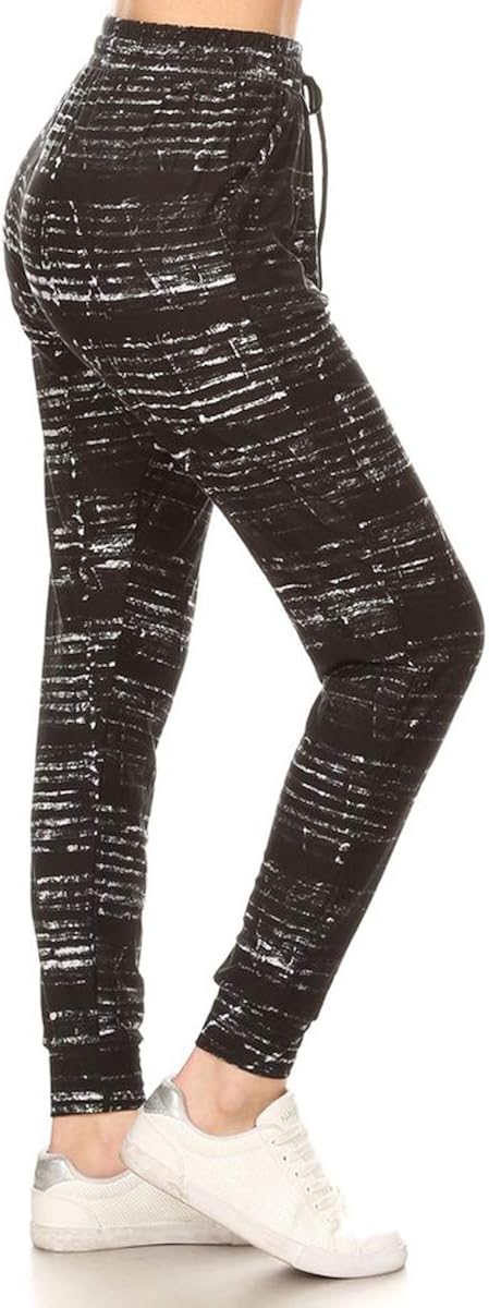 Leggings Depot Women's Printed Solid Activewear Jogger Track Cuff Sweatpants