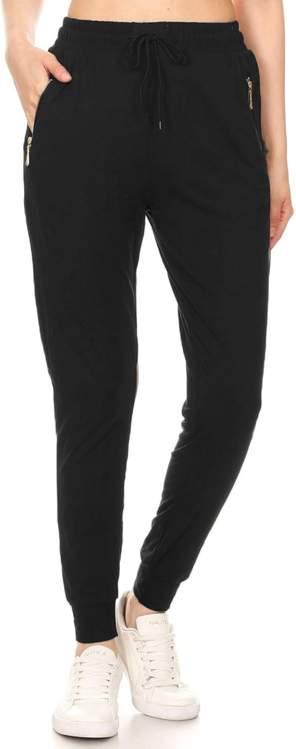 Leggings Depot Women's Printed Solid Activewear Jogger Track Cuff Sweatpants