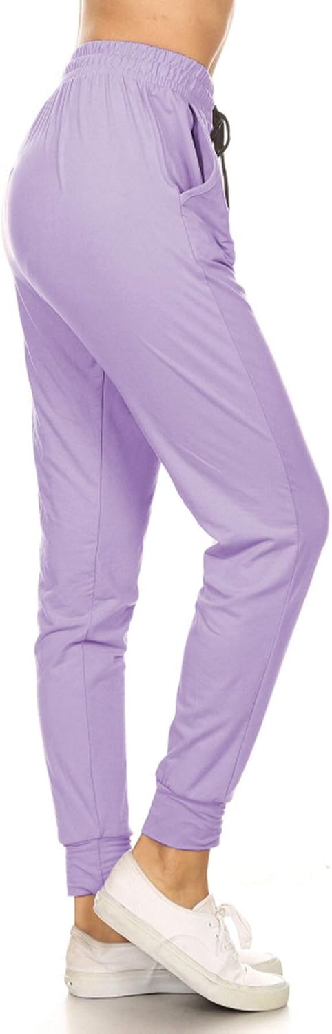 Leggings Depot Women's Printed Solid Activewear Jogger Track Cuff Sweatpants