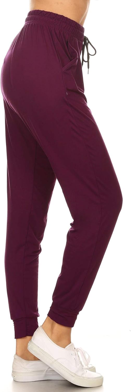 Leggings Depot Women's Printed Solid Activewear Jogger Track Cuff Sweatpants