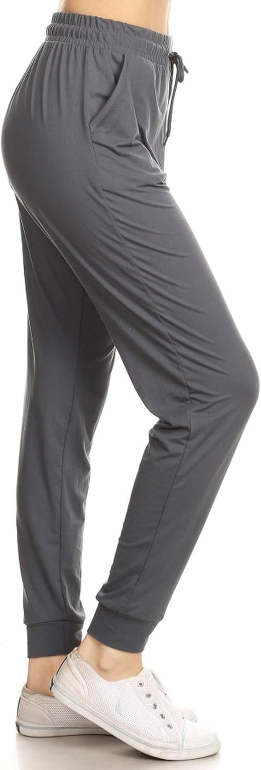 Leggings Depot Women's Printed Solid Activewear Jogger Track Cuff Sweatpants