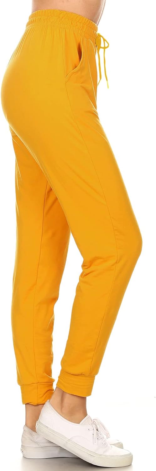 Leggings Depot Women's Printed Solid Activewear Jogger Track Cuff Sweatpants