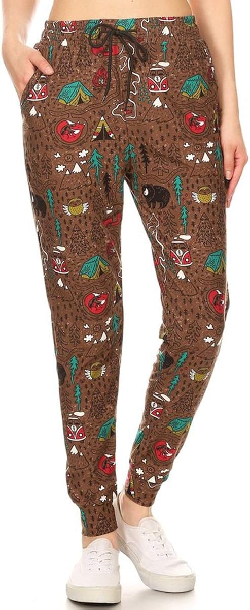 Leggings Depot Women's Printed Solid Activewear Jogger Track Cuff Sweatpants