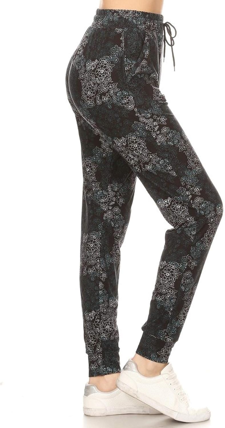 Leggings Depot Women's Printed Solid Activewear Jogger Track Cuff Sweatpants
