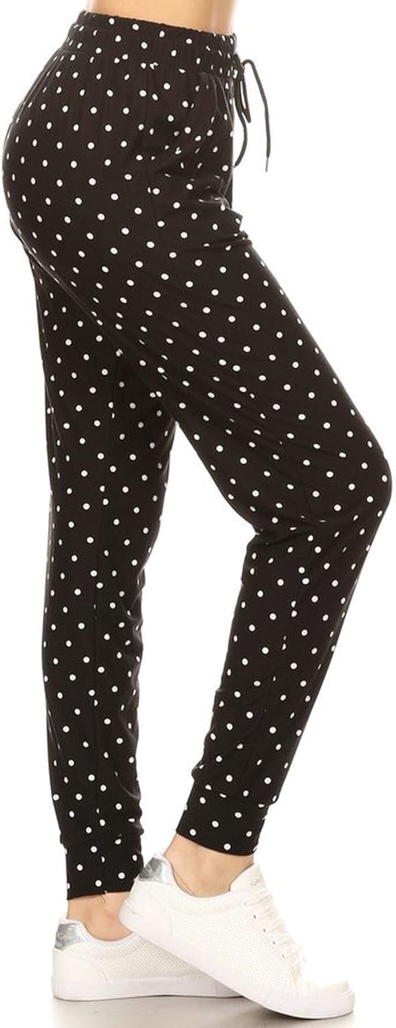 Leggings Depot Women's Printed Solid Activewear Jogger Track Cuff Sweatpants