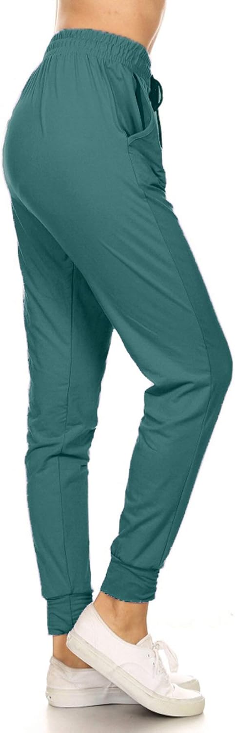 Leggings Depot Women's Printed Solid Activewear Jogger Track Cuff Sweatpants