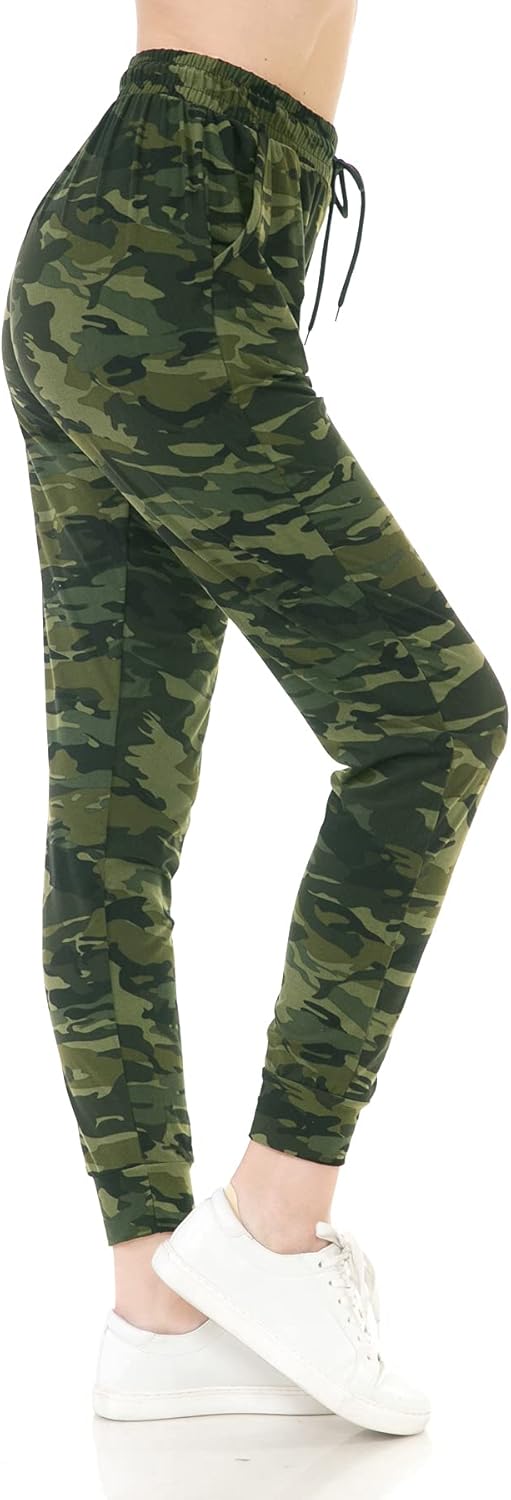Leggings Depot Women's Printed Solid Activewear Jogger Track Cuff Sweatpants