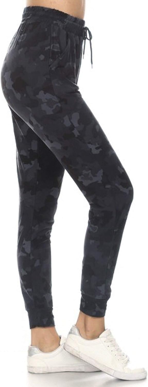 Leggings Depot Women's Printed Solid Activewear Jogger Track Cuff Sweatpants