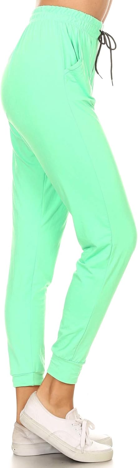 Leggings Depot Women's Printed Solid Activewear Jogger Track Cuff Sweatpants