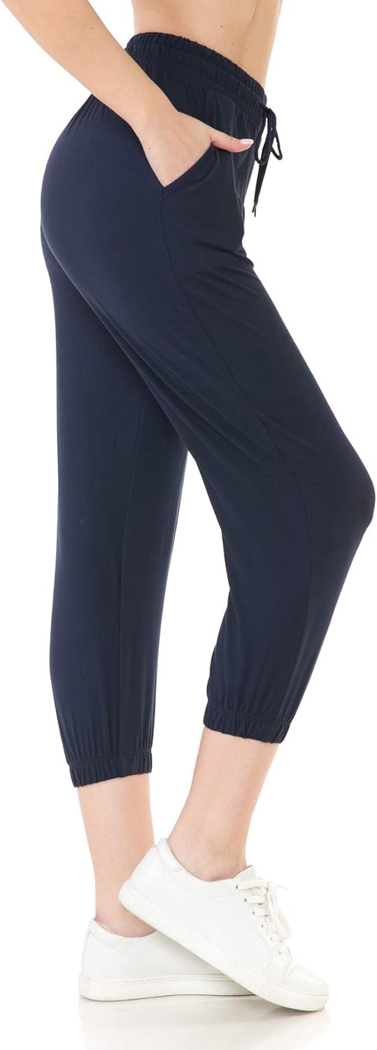 Leggings Depot Women's Printed Solid Activewear Jogger Track Cuff Sweatpants