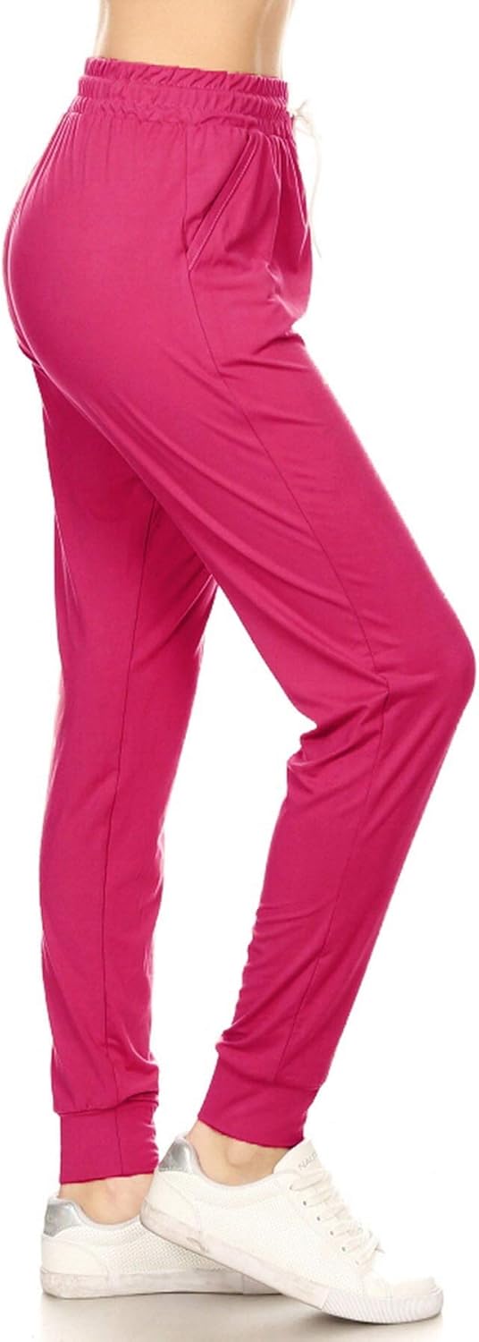 Leggings Depot Women's Printed Solid Activewear Jogger Track Cuff Sweatpants