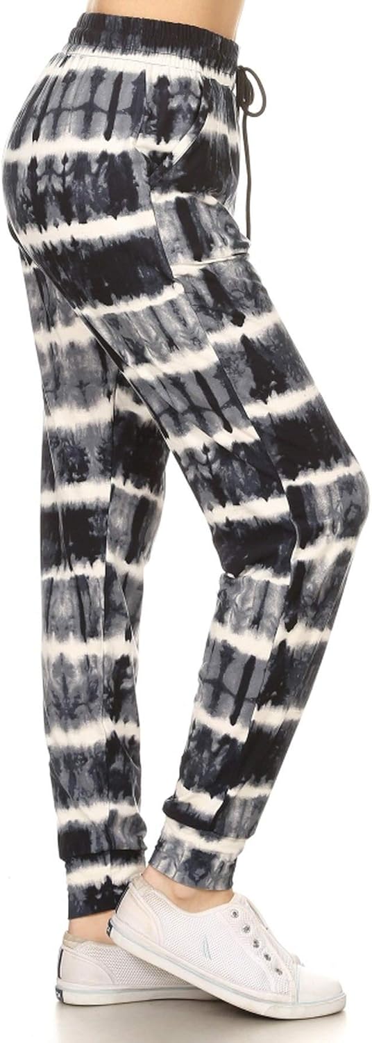 Leggings Depot Women's Printed Solid Activewear Jogger Track Cuff Sweatpants