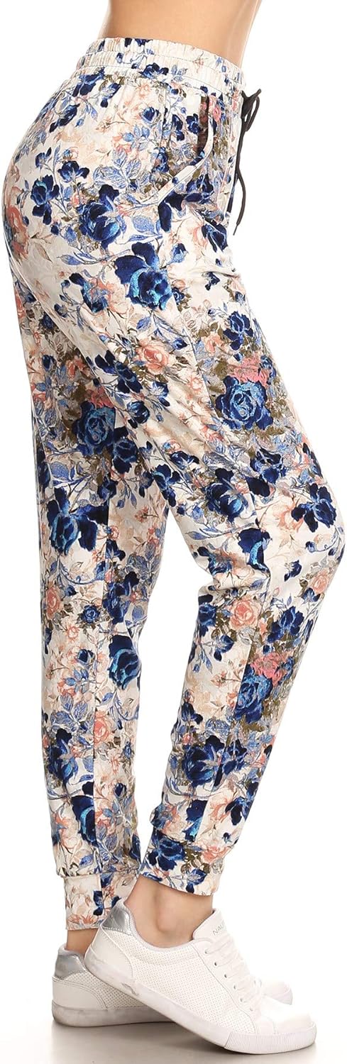 Leggings Depot Women's Printed Solid Activewear Jogger Track Cuff Sweatpants