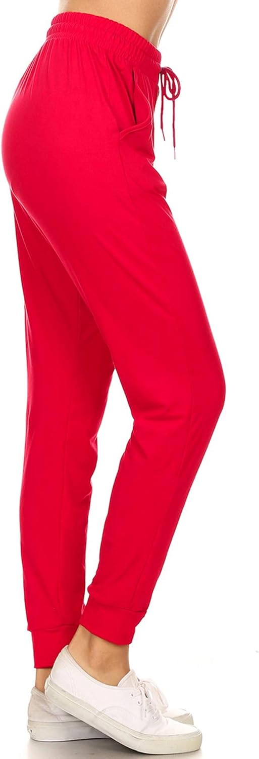 Leggings Depot Women's Printed Solid Activewear Jogger Track Cuff Sweatpants