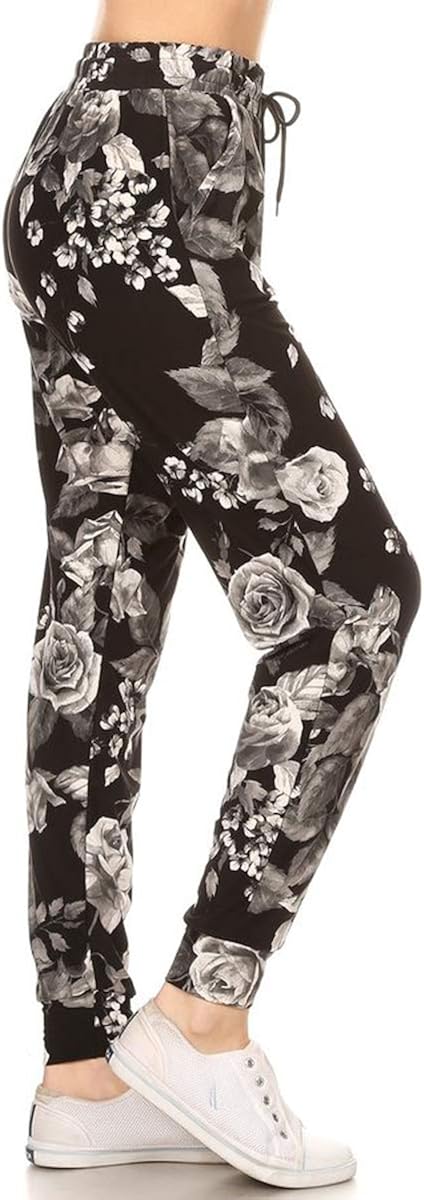 Leggings Depot Women's Printed Solid Activewear Jogger Track Cuff Sweatpants