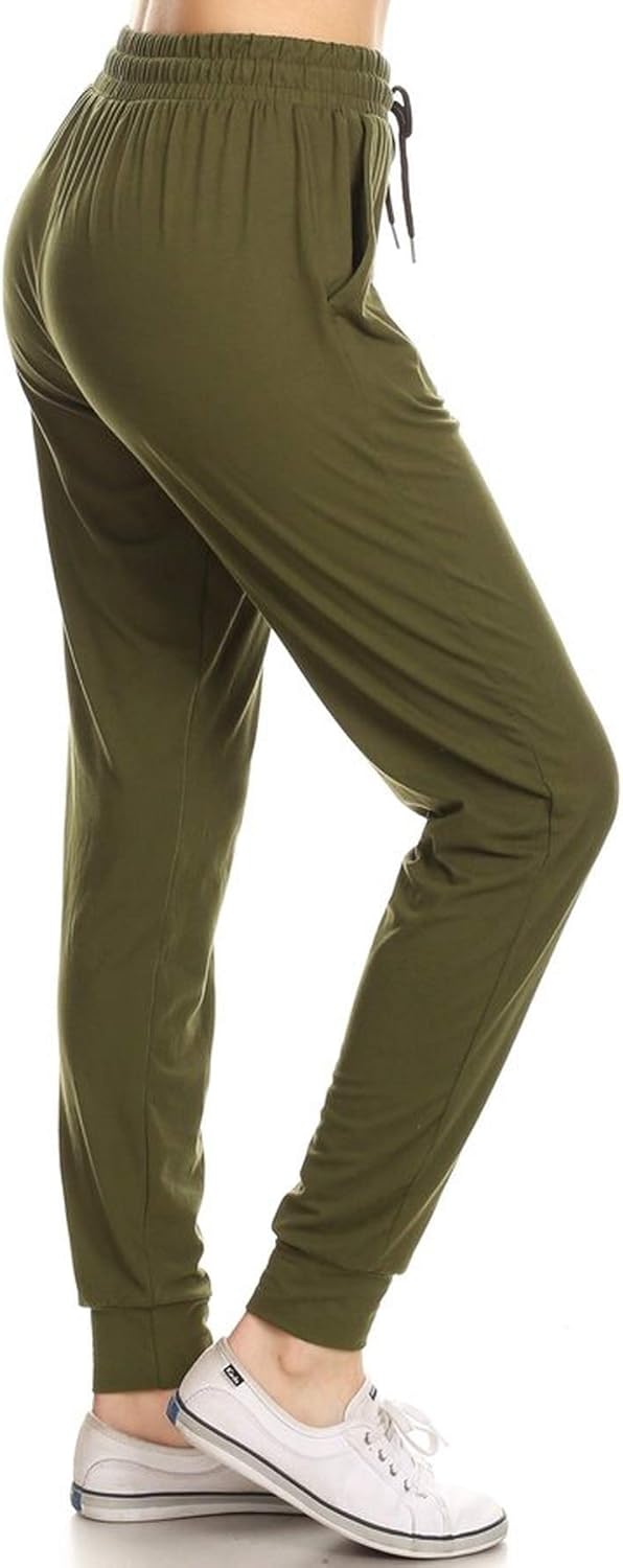 Leggings Depot Women's Printed Solid Activewear Jogger Track Cuff Sweatpants