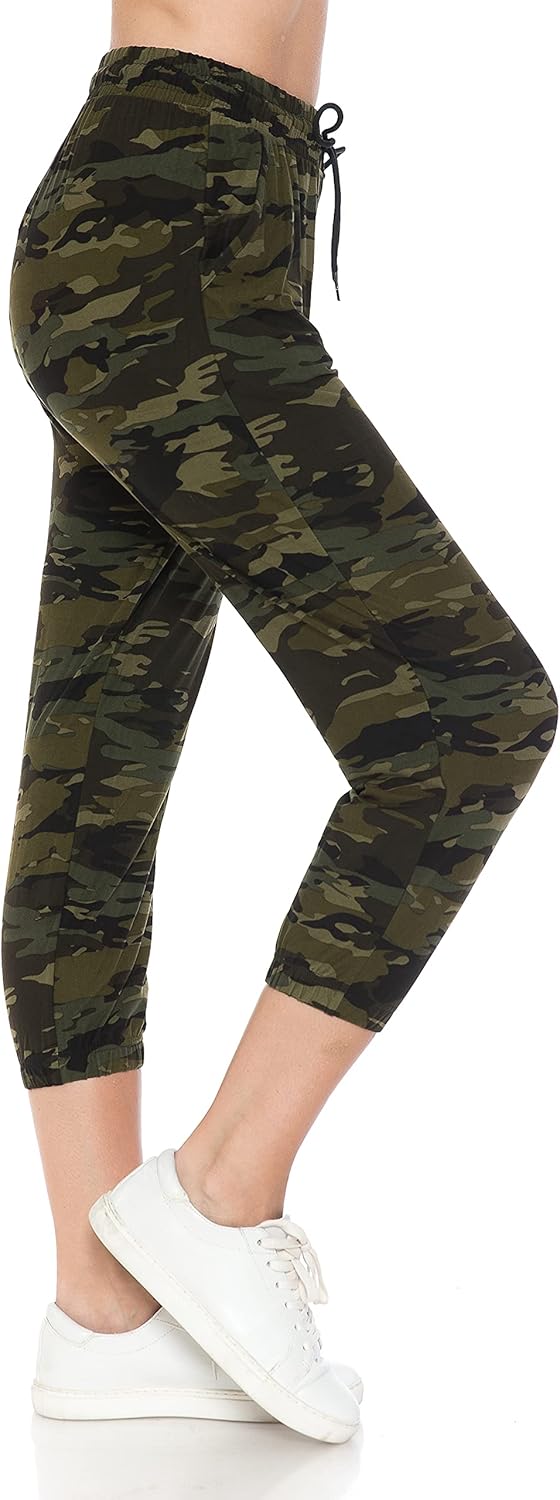 Leggings Depot Women's Printed Solid Activewear Jogger Track Cuff Sweatpants