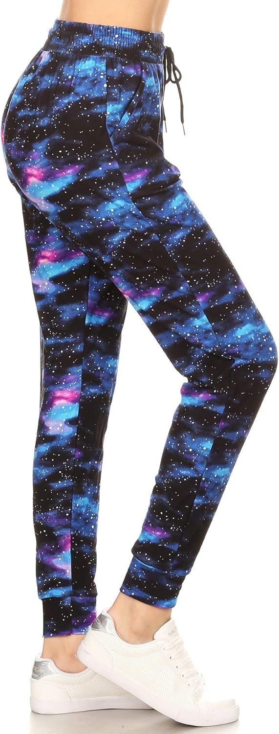 Leggings Depot Women's Printed Solid Activewear Jogger Track Cuff Sweatpants