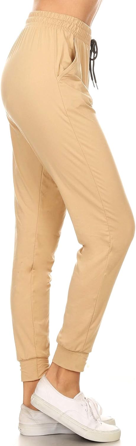 Leggings Depot Women's Printed Solid Activewear Jogger Track Cuff Sweatpants