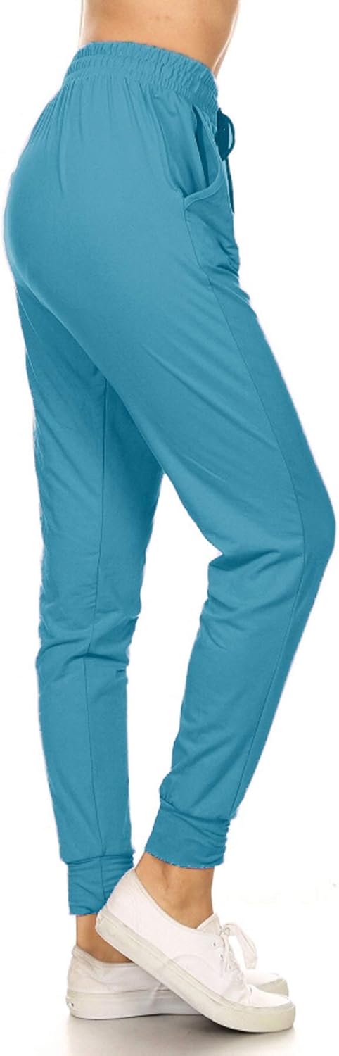 Leggings Depot Women's Printed Solid Activewear Jogger Track Cuff Sweatpants