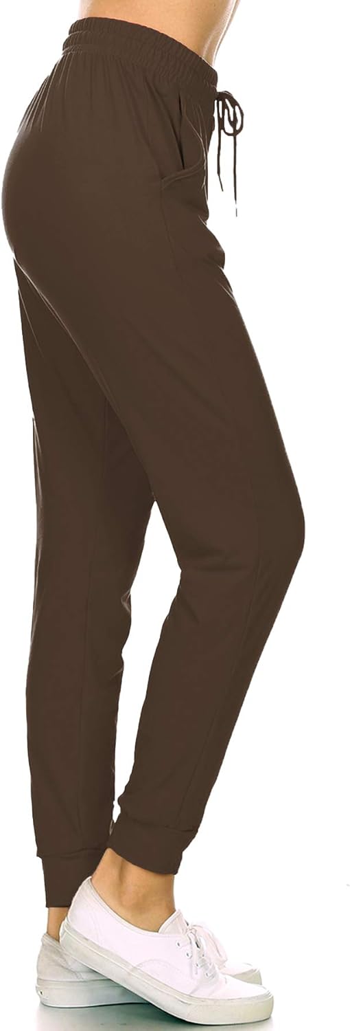 Leggings Depot Women's Printed Solid Activewear Jogger Track Cuff Sweatpants