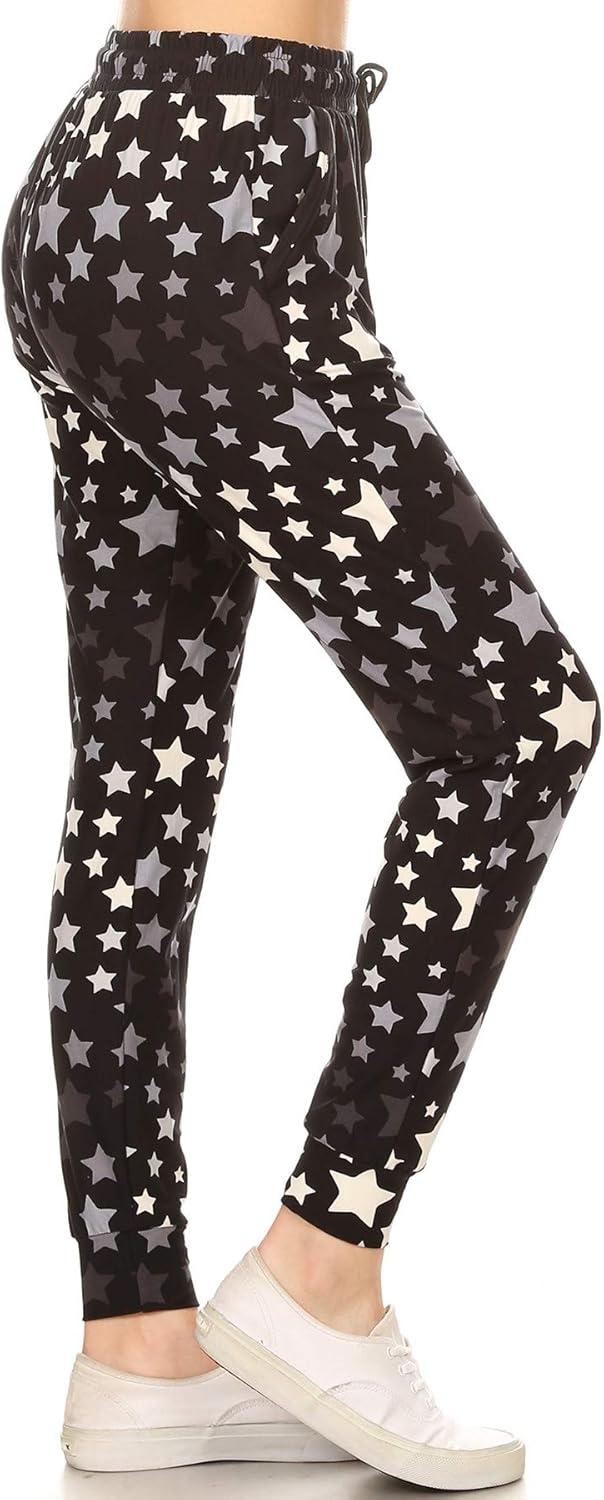 Leggings Depot Women's Printed Solid Activewear Jogger Track Cuff Sweatpants