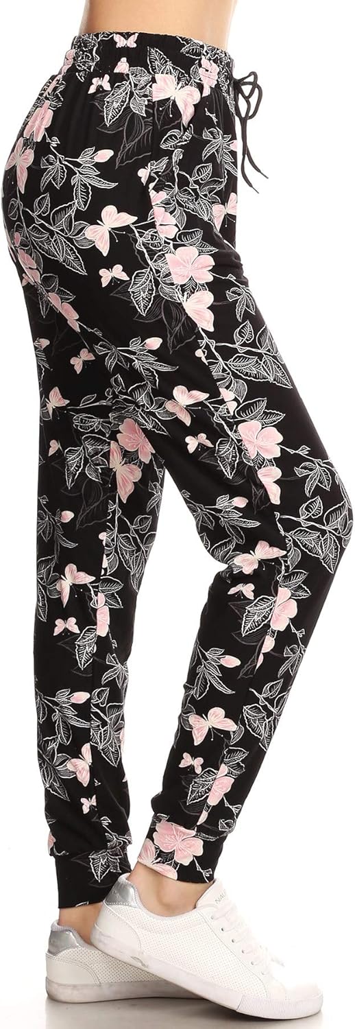 Leggings Depot Women's Printed Solid Activewear Jogger Track Cuff Sweatpants