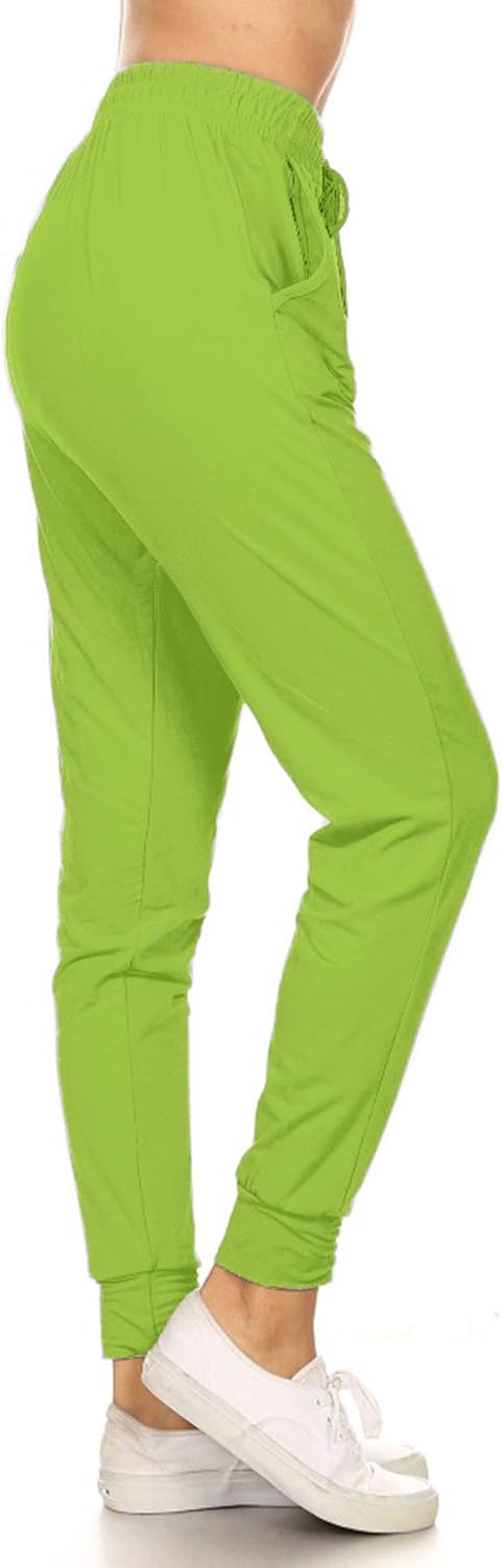 Leggings Depot Women's Printed Solid Activewear Jogger Track Cuff Sweatpants