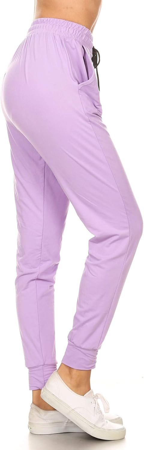 Leggings Depot Women's Printed Solid Activewear Jogger Track Cuff Sweatpants