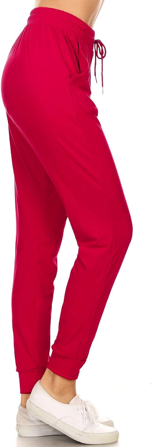 Leggings Depot Women's Printed Solid Activewear Jogger Track Cuff Sweatpants