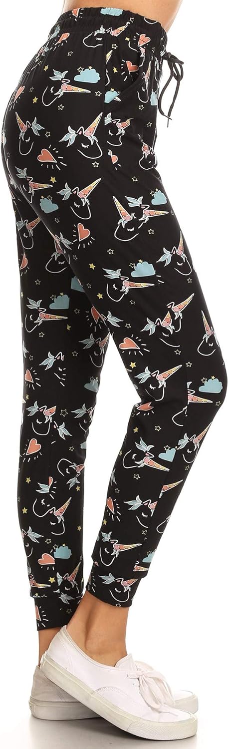 Leggings Depot Women's Printed Solid Activewear Jogger Track Cuff Sweatpants