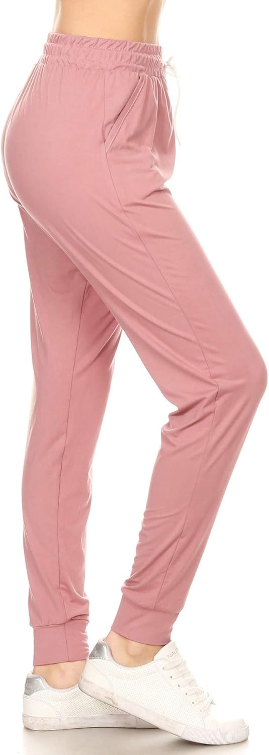 Leggings Depot Women's Printed Solid Activewear Jogger Track Cuff Sweatpants