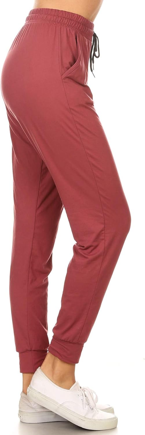 Leggings Depot Women's Printed Solid Activewear Jogger Track Cuff Sweatpants