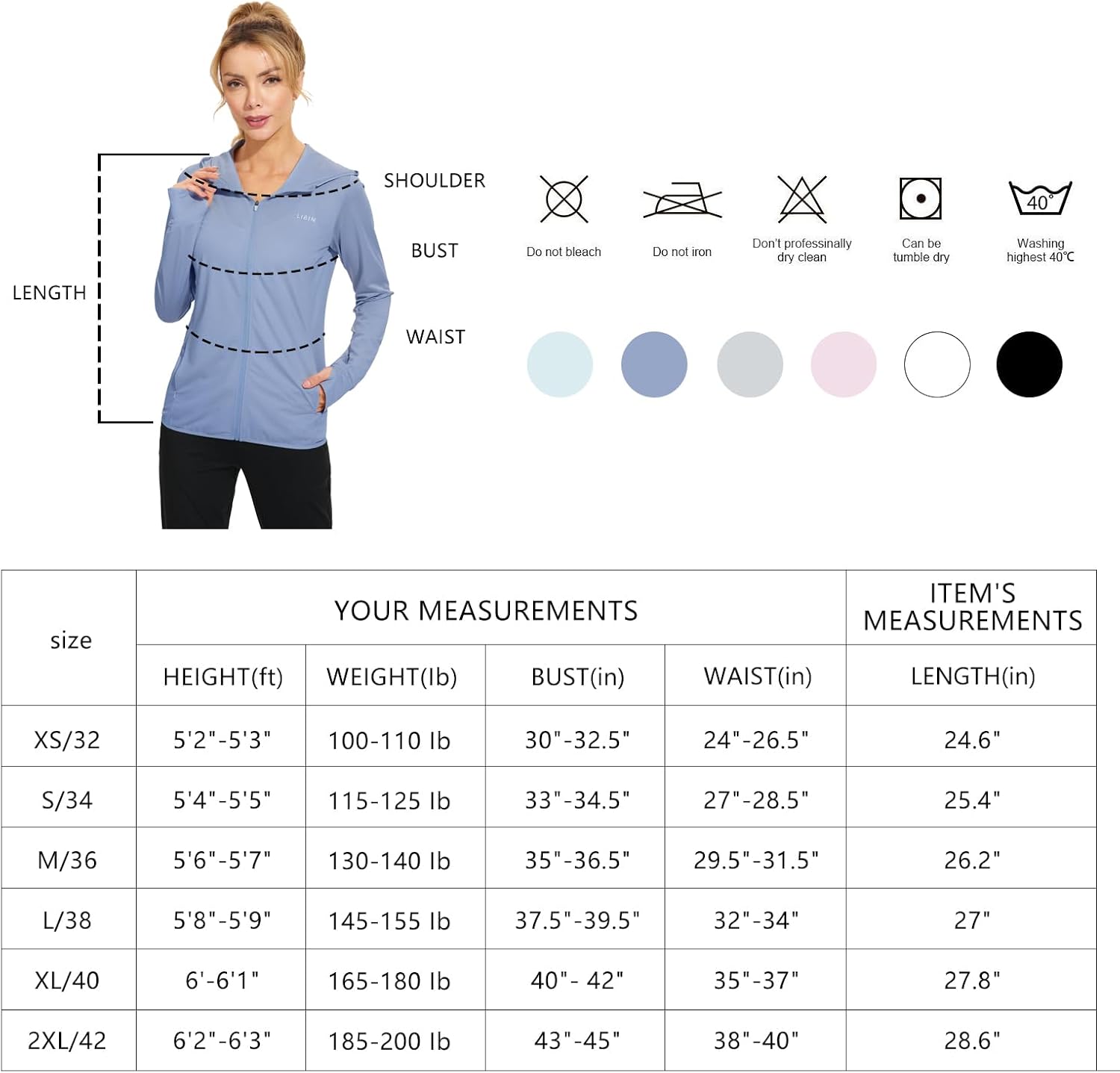 Libin Women's Full Zip UPF 50+ Sun Protection Hoodie Jacket Long Sleeve Sun Shirt Hiking Outdoor Performance with Pockets