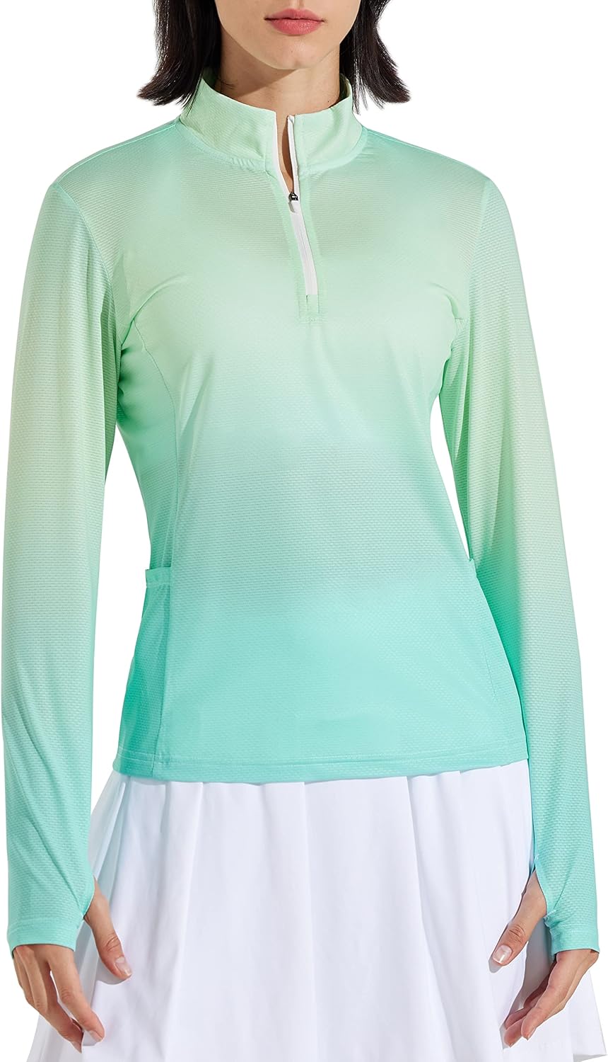 Libin Women's Long Sleeve Golf Shirts Half-Zip Workout Shirt Quick Dry UPF 50+ Sun Protection Athletic Hiking Tops
