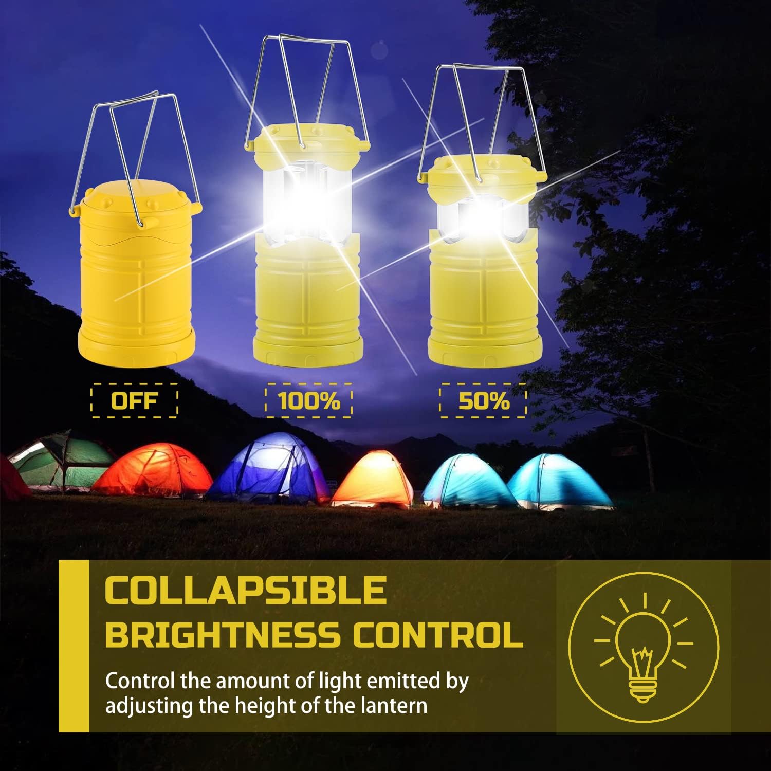 Lichamp 4 Pack LED Camping Lanterns, Battery Powered Camping Lights LED Super Bright Collapsible Flashlight Portable Emergency Supplies Kit, A4YL