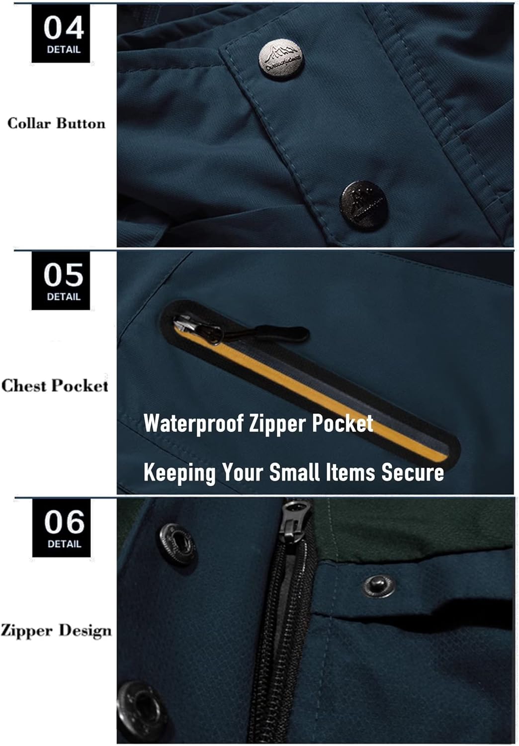 MAGCOMSEN Men's Hooded Windproof Water Resistant Rain Jacket Windbreaker 5 Pockets for Hiking,Fishing,Runing