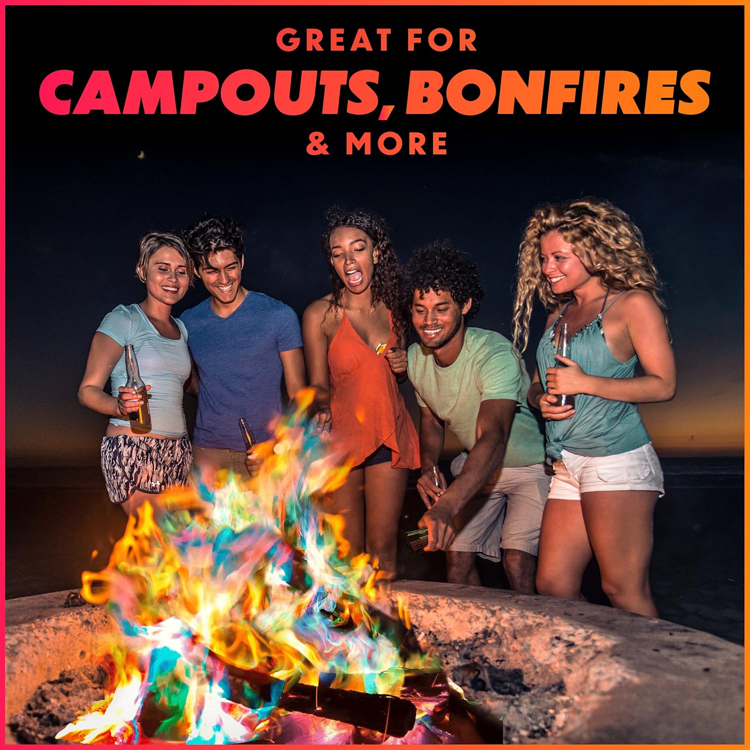 Magical Flames Fire Color Changing Packets - Fire Pit, Campfires, Outdoor Fireplaces - Hue-Changing Cosmic Flame Powder - Camping Accessories for Kids & Adults - 12 Pack