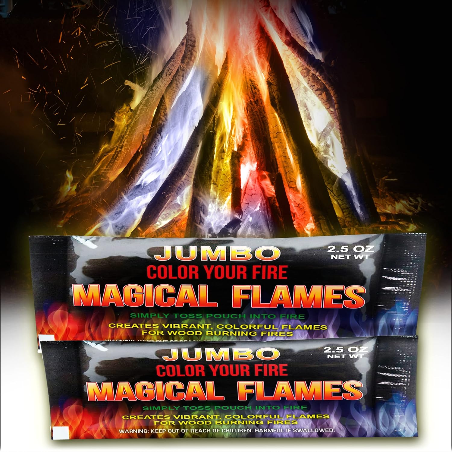 Magical Flames Fire Color Changing Packets - Fire Pit, Campfires, Outdoor Fireplaces - Hue-Changing Cosmic Flame Powder - Camping Accessories for Kids & Adults - 12 Pack