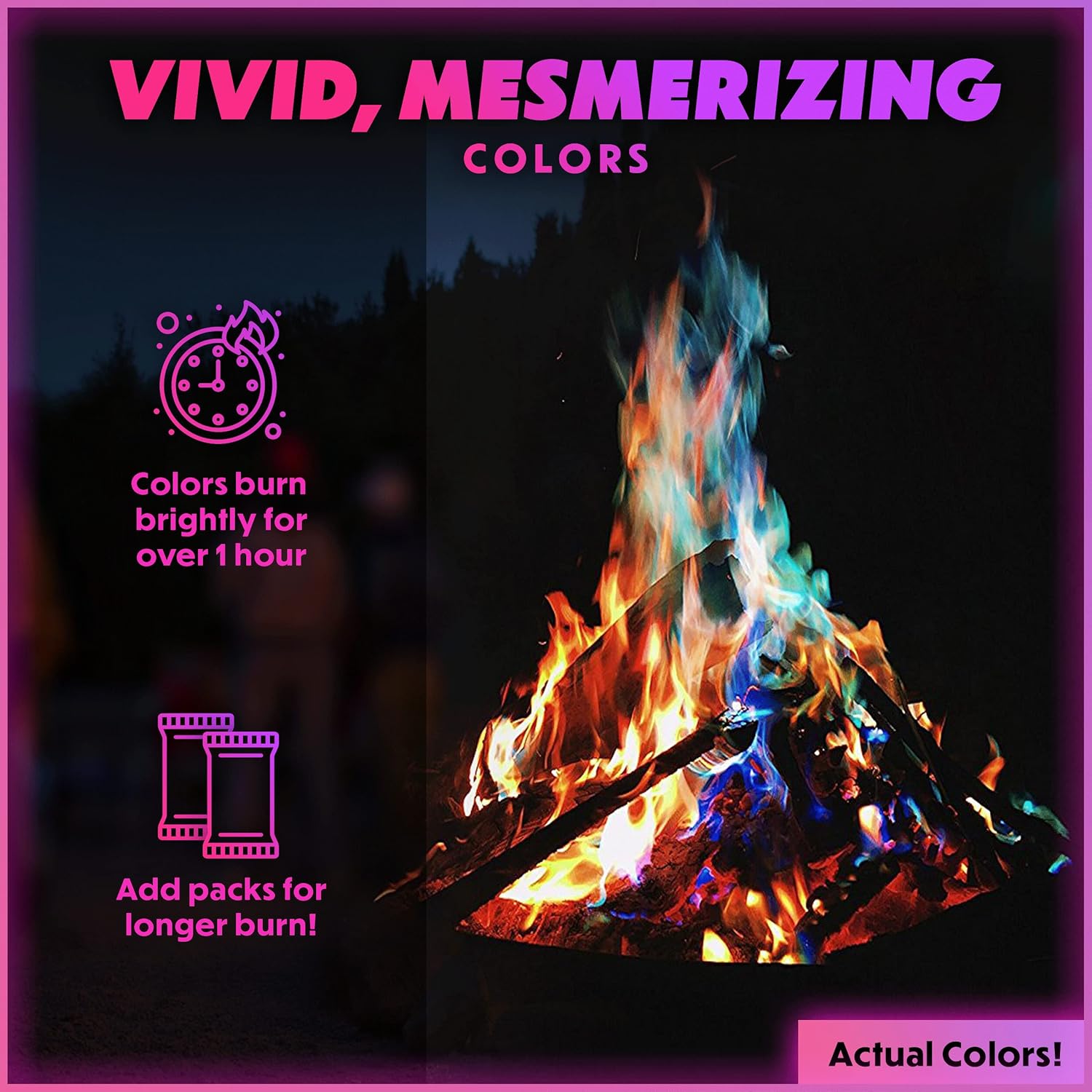 Magical Flames Fire Color Changing Packets - Fire Pit, Campfires, Outdoor Fireplaces - Hue-Changing Cosmic Flame Powder - Camping Accessories for Kids & Adults - 12 Pack