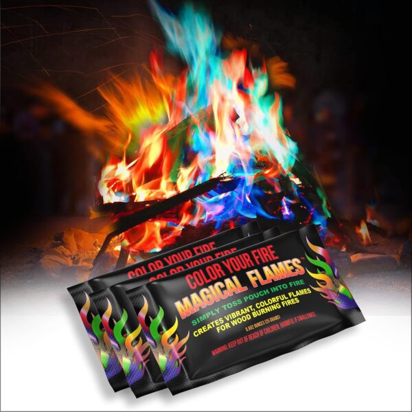 Magical Flames Fire Color Changing Packets - Fire Pit, Campfires, Outdoor Fireplaces - Hue-Changing Cosmic Flame Powder - Camping Accessories for Kids & Adults - 12 Pack