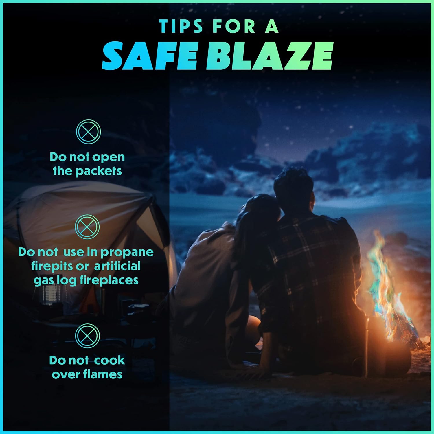 Magical Flames Fire Color Changing Packets - Fire Pit, Campfires, Outdoor Fireplaces - Hue-Changing Cosmic Flame Powder - Camping Accessories for Kids & Adults - 12 Pack