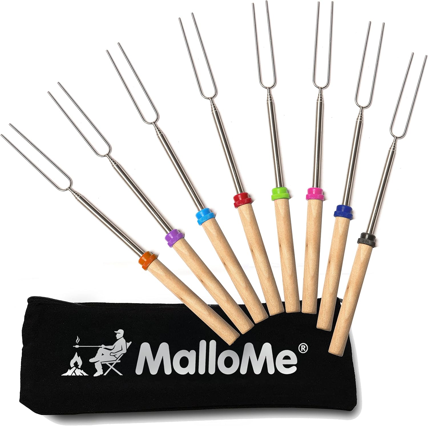 MalloMe Marshmallow Roasting Sticks - Smores Skewers for Fire Pit Kit - Hot Dog Camping Accessories Campfire Marshmellow 32 Inch Long Fork - 5 Pack