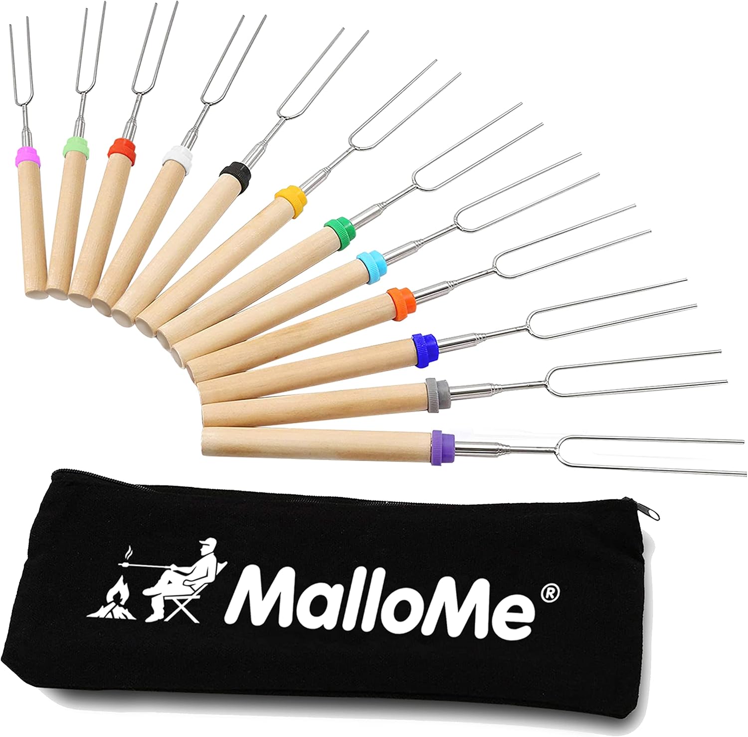 MalloMe Marshmallow Roasting Sticks - Smores Skewers for Fire Pit Kit - Hot Dog Camping Accessories Campfire Marshmellow 32 Inch Long Fork - 5 Pack