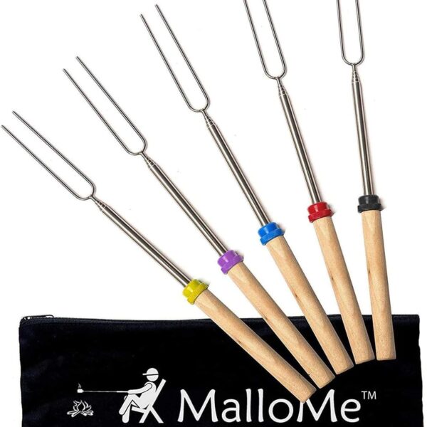 MalloMe Marshmallow Roasting Sticks - Smores Skewers for Fire Pit Kit - Hot Dog Camping Accessories Campfire Marshmellow 32 Inch Long Fork - 5 Pack